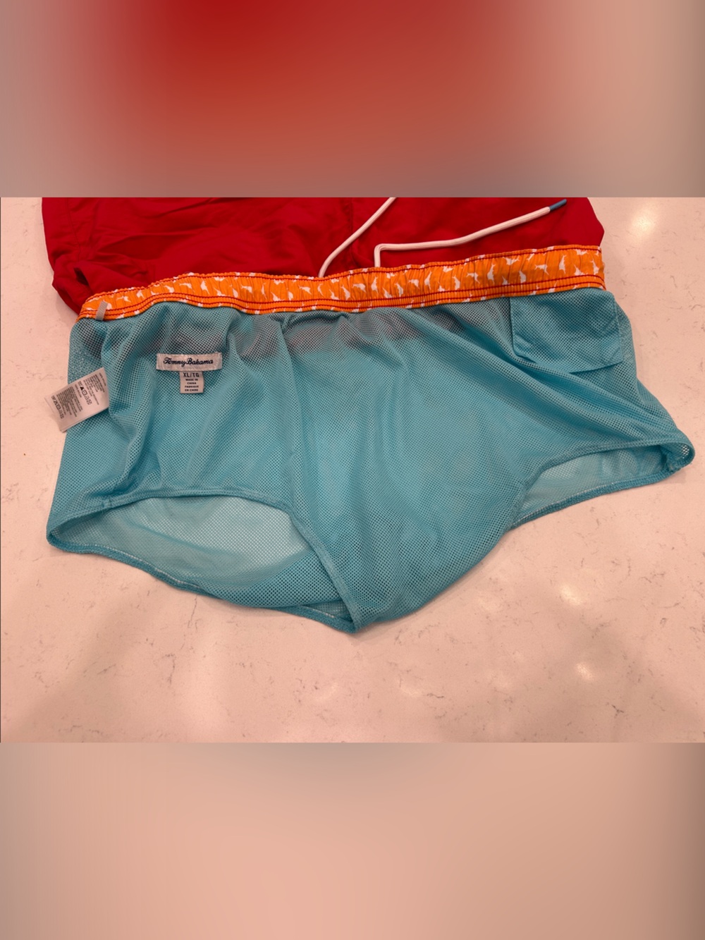 Tommy Bahama Red Men's Swim Trunks with White Drawstring - Picture 8 of 15
